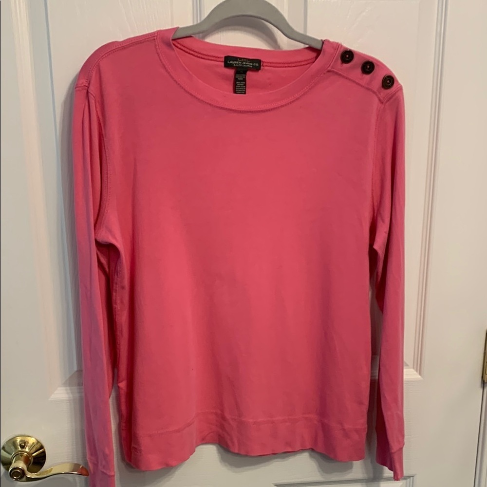 Lauren Jeans Co Ralph Lauren 100% Pima Cotton Pink Top size XL Shoulder Buttons‎